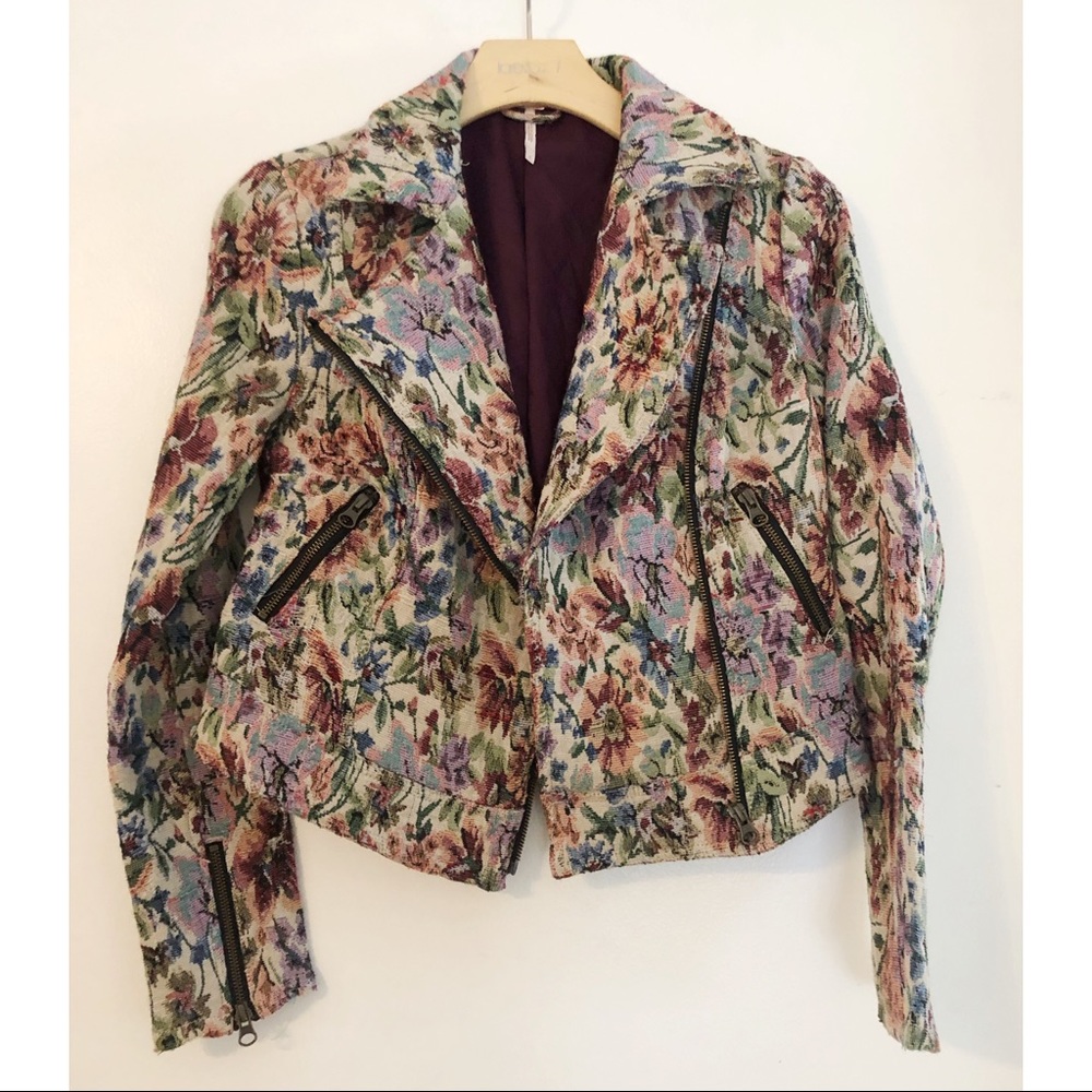 Free People Floral Moto Jacket